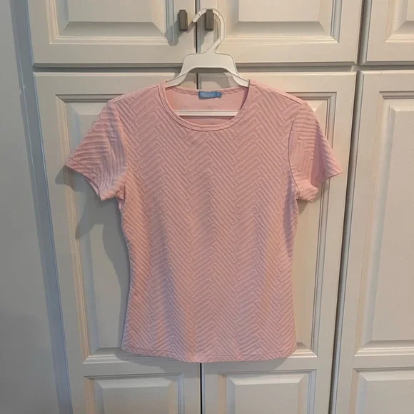 J. McLaughlin Light Pink Chevron Short Sleeve Tee - Picture 1 of 5